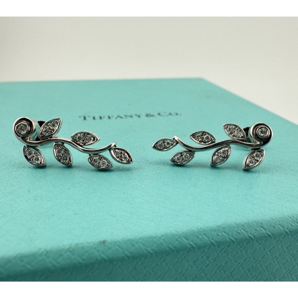 Tiffany & Co. Garland Leaf Diamond Earrings Platinum 1" Drop Dangle Rare